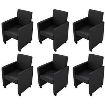 vidaXL 6X Sillas de Comedor con Reposabrazos de Cuero Artificial Negro Sillón