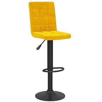 Taburete de Bar Moderno Ajustable en Terciopelo Amarillo Mostaza