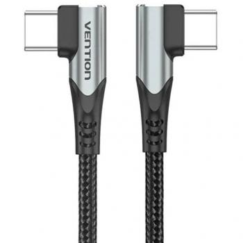 Cable USB-C 2.0 Vention 90° Doble Ángulo Derecho 0,5 m Aluminio Gris hasta 100W 480Mbps