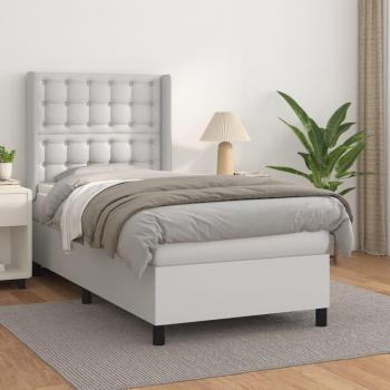 Cama box spring de muelles con colchón blanco 100x200 cm en cuero sintético