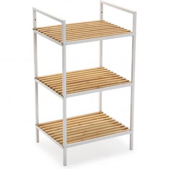 Estantería de Baño Versa Blanca Metálica con Estantes de Bambú Natural (32,5 x 70 x 39 cm)