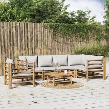 vidaXL 7-Piece Garden Lounge Set with Light Grey Cushions and Bamboo