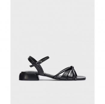 Wonders Shoes Sandalias Planas de Mujer Modelo Bt8902 de Piel Vacuna con Tiras Brillantes Color Negro
