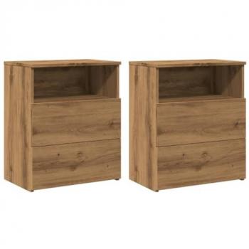 Mesitas de Noche 2 uds Madera Ingeniería Roble Artisan 50x32x60 cm Marrón
