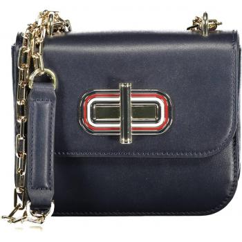 Tommy Hilfiger Turnlock Mini Crossover Blue Leather Shoulder Bag with Contrast Details