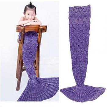 Manta de punto hecho a mano de la sirena de cola para los niños, cálido edredón Sofá Salón manta 150cmX75cm（60inchX29.6inch )