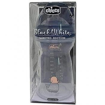 Chicco Natural Feeling - Biberon Limited Edition Black&White 330ml 6+M, 1 Pezzo