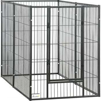 PawHut Parque para Perros de 6 Paneles Valla Metálica con Ancho Ajustable - Negro