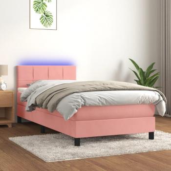 Cama box spring colchón y LED terciopelo rosa 90x200 cm Vidaxl Rosa