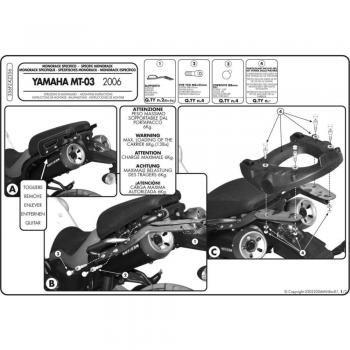 GIVI Monorack y Maletín Superior para Yamaha MT-03 (660) 2006-2014, compatible con sistemas Monokey y monobloqueo, modelos M5-M11-M5M-M6M