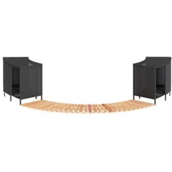 Black Poly Rattan and Solid Acacia Wood Hot Tub Surround
