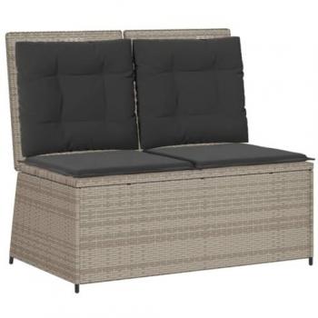 Sillón reclinable de jardín con cojines ratán sintético gris