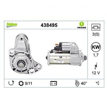 Motor de Arranque VALEO 438495 - Potencia nominal: 1,7 kW - Stop & Start: NO - Número de dientes: 11 dientes - Tensión: 12 V - Sentido de rotación: AN