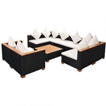 vidaXL Set de Sofás de Jardín 27 Piezas Ratán Sintético Superficies WPC Negro