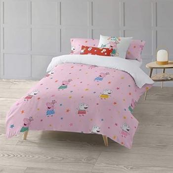 Funda Nórdica 100% Algodón Modelo Awesome con Botones para Cama de 80 (140x200 cm) Peppa Pig Multicolor 175 Hilos