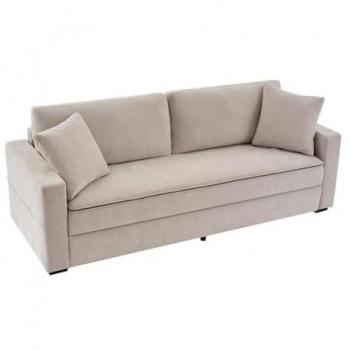 Sofá cama de 3 plazas en tela beige con asiento de espuma viscoelástica SOLDINA