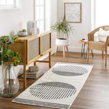 Surya Santiago Modern Boho Scandinavian Runner Rug, Rectangular, 11mm Pile Height, Grey/White 80x220 cm