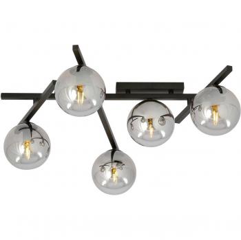 Plafón Smart EMIBIG LIGHTING, negro/grafito, 5 luces, de metal negro y bola de cristal espejado, altura: 25 cm