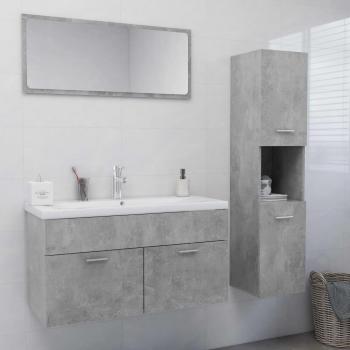 Conjunto de muebles de baño de aglomerado de hormigón gris con diseño moderno, acabado en color gris, incluye lavabo y espejos, ideal para espacios pequeños