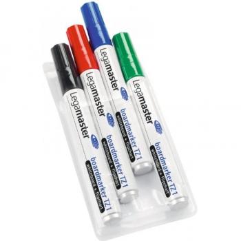 Estuche de 4 Rotuladores Legamaster TZ1 Rellenables para Pizarra Blanca, Punta Redonda 1.5-3 mm, Colores Variados