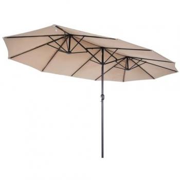 Parasol de terraza doble 4.50 x 2.65 m Beige Taupe Aluminio Lona de Poliéster