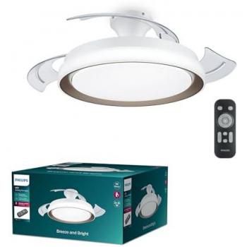 Ventilador de Techo con Luz Philips Bliss 28W, motor DC (35W), temperaturas de color ajustables (2700K-4000K-5500K), aspas transparentes, control remoto incluido, color Blanco y