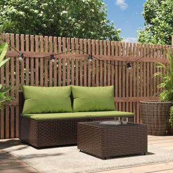 3 Piece Brown Poly Rattan Garden Lounge Set with Cushions