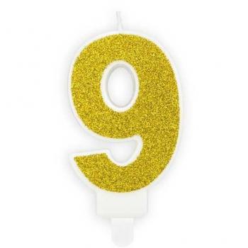 Vela de Cumpleaños Dorada Número 9 - Elegante y Brillante, 7cm