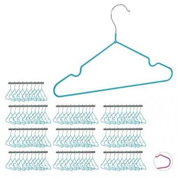 Pack de 100 Perchas Antideslizantes para Bebé, Metal, Turquesa, 30 cm