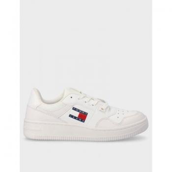 Classic White Lace-Up Sneakers with Contrast Accents - EU37/US7