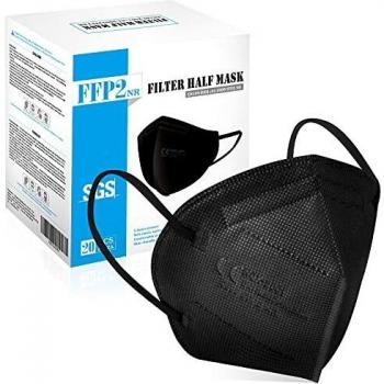 20 PCS Mascarillas Negras FFP2 - Homologadas 0598-5 Capas Protectoras - Cómodas y Resistentes Con Clip Nasal - Envasadas Individualmente en Bolsa de PBS