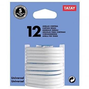TATAY 5570001 - Ganchos para cortina de ducha, pack de 12 unidades, Plástico polipropileno, Color blanco, 6 x 4 x 0.5 cm