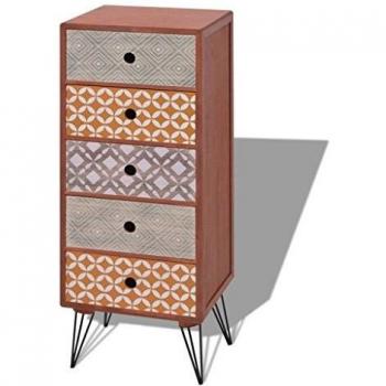 vidaXL Mueble Auxiliar de Aire Retro con 5 Cajones Marrón Cómoda Mesita Cajonera