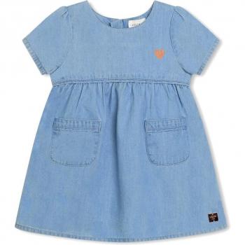 Carrement Beau - Vestido de niña light denim de algodón Y30089