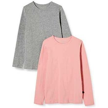 Camiseta de Manga Larga Básica 2-Pack en Rosa/Gri Melange para Niños