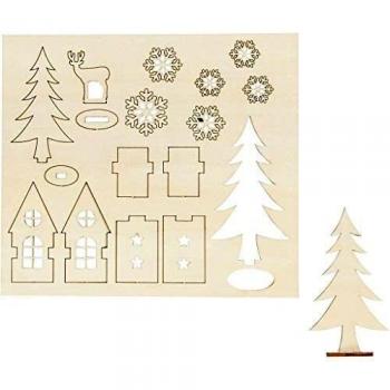 Figuritas de Madera para Armar - Casa, Árbol y Ciervo, 15.5 cm x 17 cm, 1 Unidad