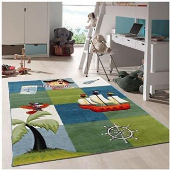 Alfombra infantil rectangular tejida azul 240x340 estampado Spirate