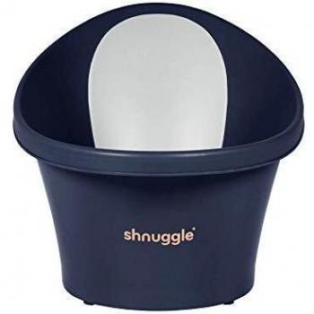 Shnuggle Bañera para bebé de hasta 12 meses con tapón en el fondo, azul marino, respaldo blanco, 1,2 kg