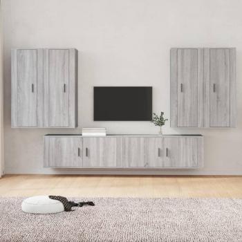 Set de Muebles para TV 6 Piezas en Madera Contrachapada Color Gris Sonoma