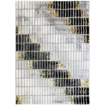 Alfombra gráfica MEDIANE RECTANGLE mini rectángulos gris-oro 160 x 230 cm