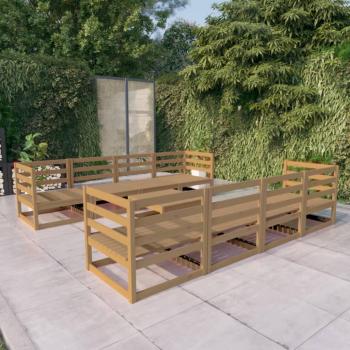 Set de sofás de jardín 9 piezas de madera maciza de pino en color miel