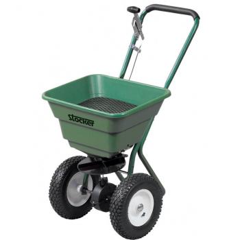Carro esparcidor manual Stocker Jet 60 l con capacidad de 60 litros, diseño ergonómico, ruedas grandes para fácil transporte, ajuste de apertura para dosificación precisa y estructura resistente a la corrosión