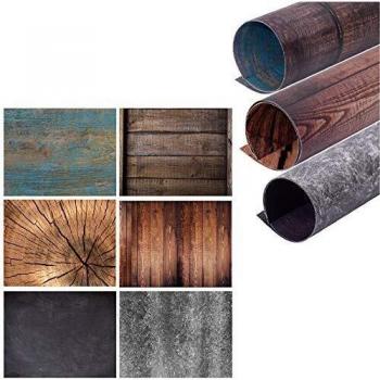 Selens 2 en 1 Telón de Fondo de Papel 56x88cm 3 Pcs Piedra de Cemento Veteada Madera Azul Textura de Cara Doble para Fotografía Estudio Fotográfico Flat Lay Comida Producto Pequeño Cosmético Joya Vlog