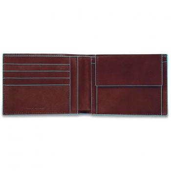 Piquadro Blue Square Brown Mahogany Leather Keychain with Ring and Carabiner PC3751B2