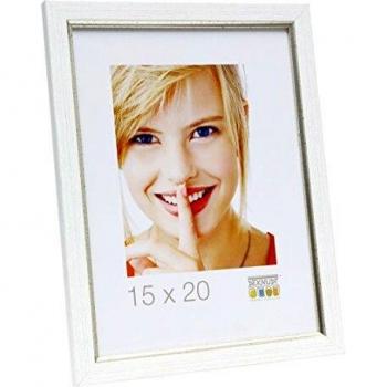 Expositor de pie retroiluminado Deknudt S46AF1 - Marco rectangular 10 x 15 cm en MDF y plástico, color plata y blanco