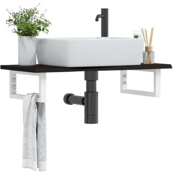 Estante de lavabo de pared de acero y madera maciza de roble
