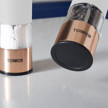 Molino Eléctrico de Sal y Pimienta Tower Edición Rosa Dorado, Acero Inoxidable y Blanco