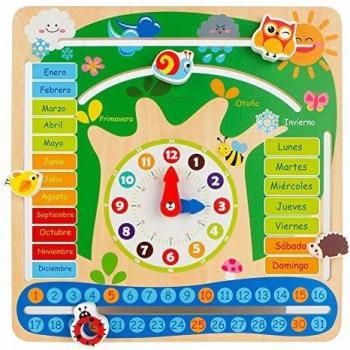 WOOMAX - Reloj calendario educativo de madera natural