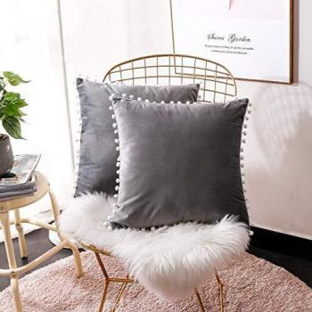 FabThing Funda de Cojín Decorativa Fundas de Almohada Terciopelo para Sofá Silla Cama Sala de Estar Dormitorio Coche Hogar 45x45cm 2 Piezas Gris
