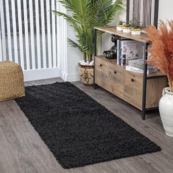 Alfombra Shaggy Moderna Negra 160x220 cm, Pelo Largo, Suave y Chic